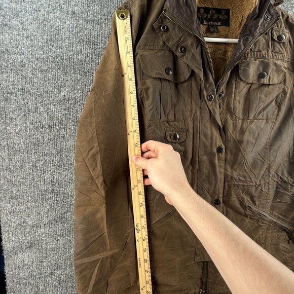 Barbour Winter Force Parka Fleece Lined USA Size 8 Waxed Jacket Women Brown - Picture 9 of 16